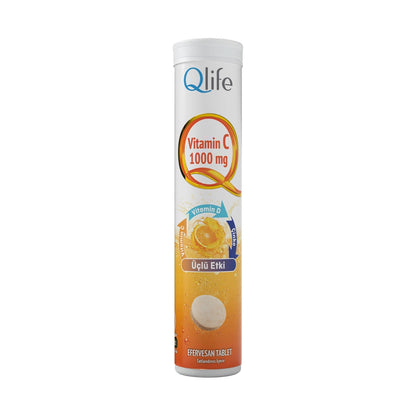 Qlife Plus Effervescent Food Supplement Containing Vitamin C, D3 and Zinc 20 Tablets 1000mg