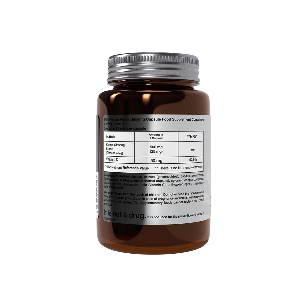 Qlife Korean Panax Ginseng Complex Food Supplement 30 Capsules 500mg
