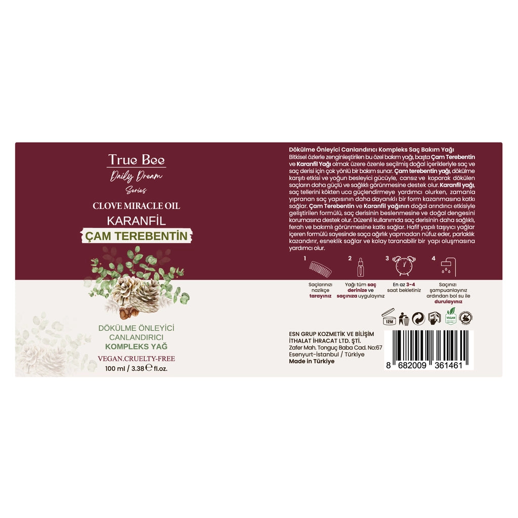 True Bee Clove Pine Turpentine &amp; Clove Preventing Hair Loss &amp; Strengthening Hair Care Oil 100 ml