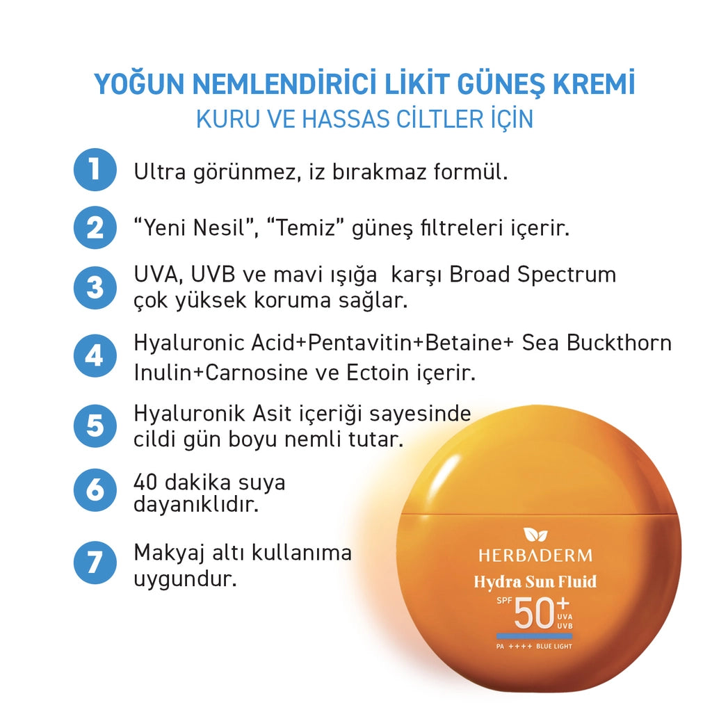 Herbaderm Hydra Sun Fluid 50+SPF Intensive Moisturizing Liquid Sunscreen Cream 40 ml