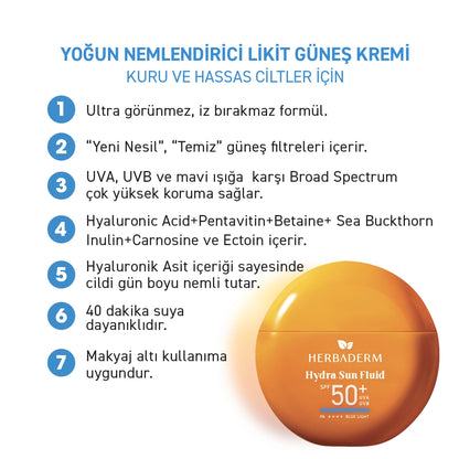 Herbaderm Hydra Sun Fluid 50+SPF Intensive Moisturizing Liquid Sunscreen Cream 40 ml