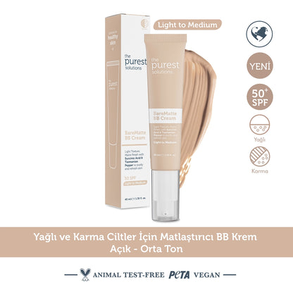 The Purest Solutions Mattifying BB Cream for Oily and Combination Skin 50+SPF 40 ml (Light-Medium Tone)
