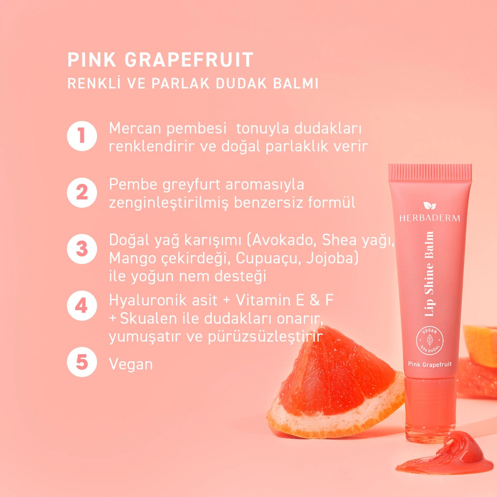 Herbaderm Glossy Lip Balm Pink Grapefruit Flavored 10 ml (With Keychain Gift)