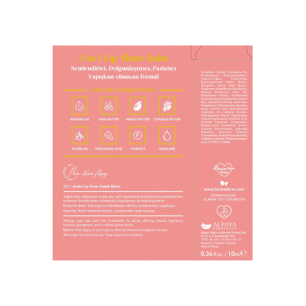 Herbaderm Glossy Lip Balm Pink Grapefruit Flavored 10 ml (With Keychain Gift)