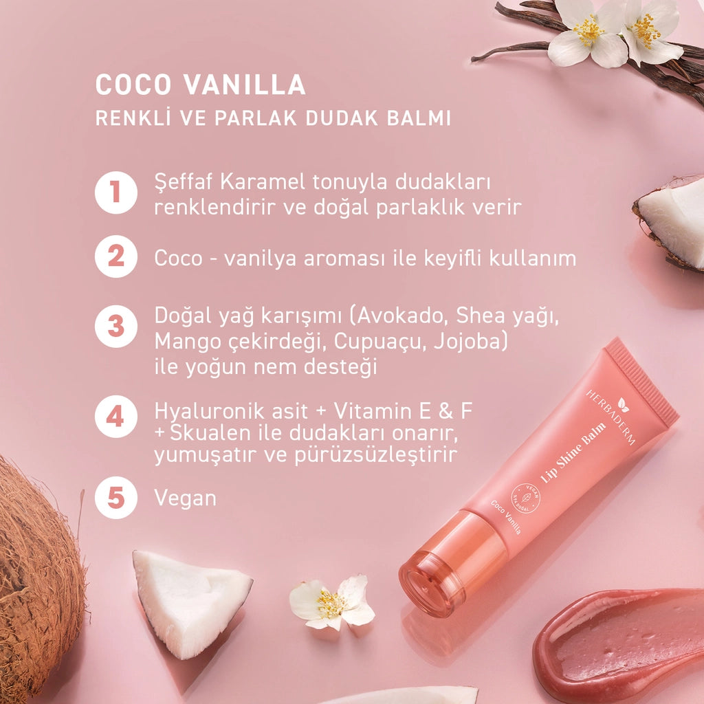 Herbaderm Glossy Lip Balm Coco Vanilla Flavored 10 ml (Keychain Gift)