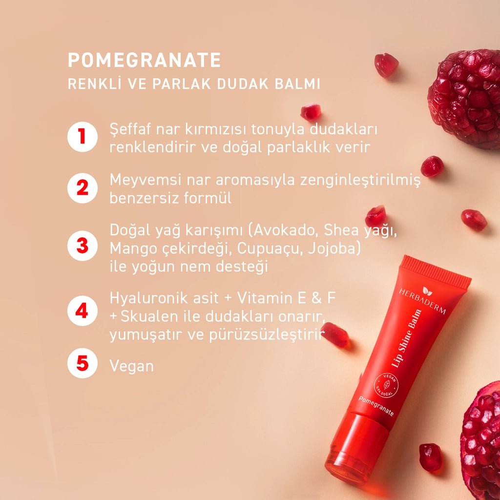 Herbaderm Glossy Lip Balm Pomegranate Flavored 10 ml (Keychain Gift)