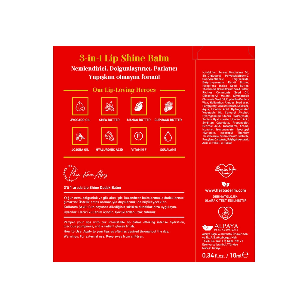 Herbaderm Glossy Lip Balm Pomegranate Flavored 10 ml (Keychain Gift)