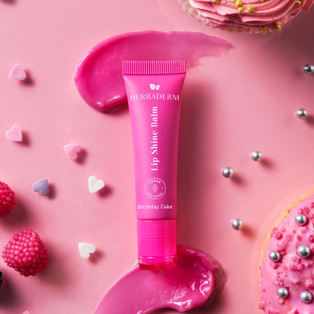Herbaderm Glossy Lip Balm Birthday Cake Flavored 10 ml (With Keychain Gift)