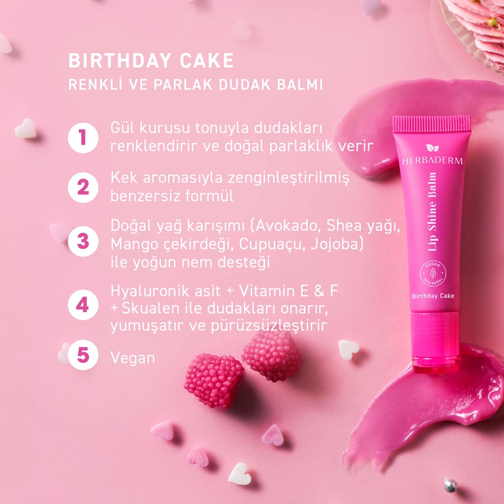 Herbaderm Glossy Lip Balm Birthday Cake Flavored 10 ml (With Keychain Gift)