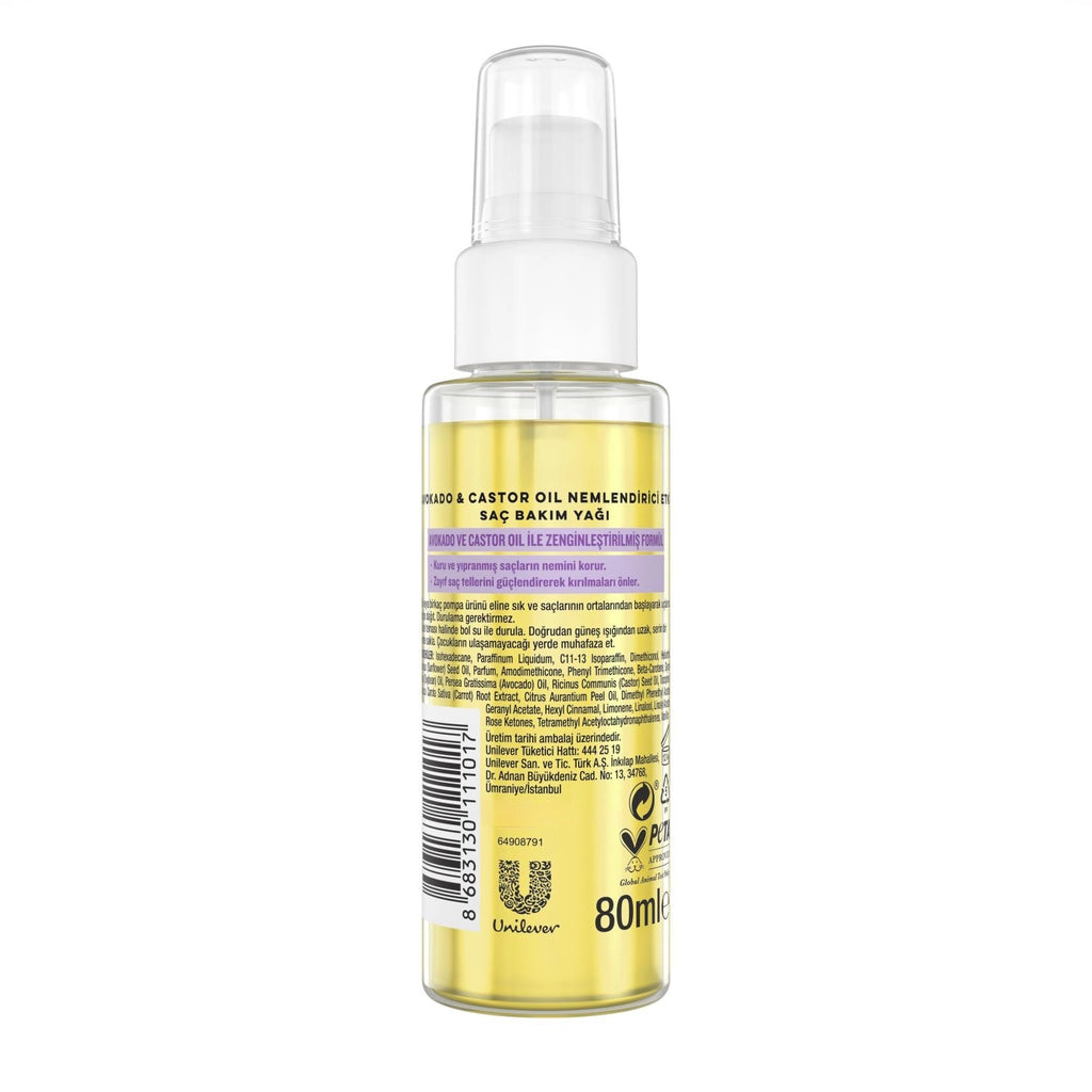 Elidor Avocado and Castor Oil Moisturizing Effect Hair Care Oil 80 ml