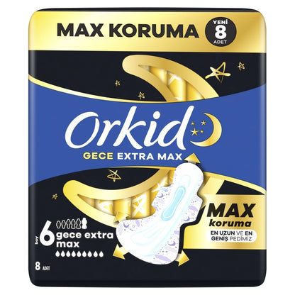 Orkid Night Extra Max (Size 6) Hygienic Pads 8 Pieces