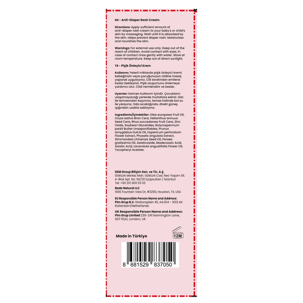 Bade Natural Baby Rash Prevention Cream 100% Natural 75 ml