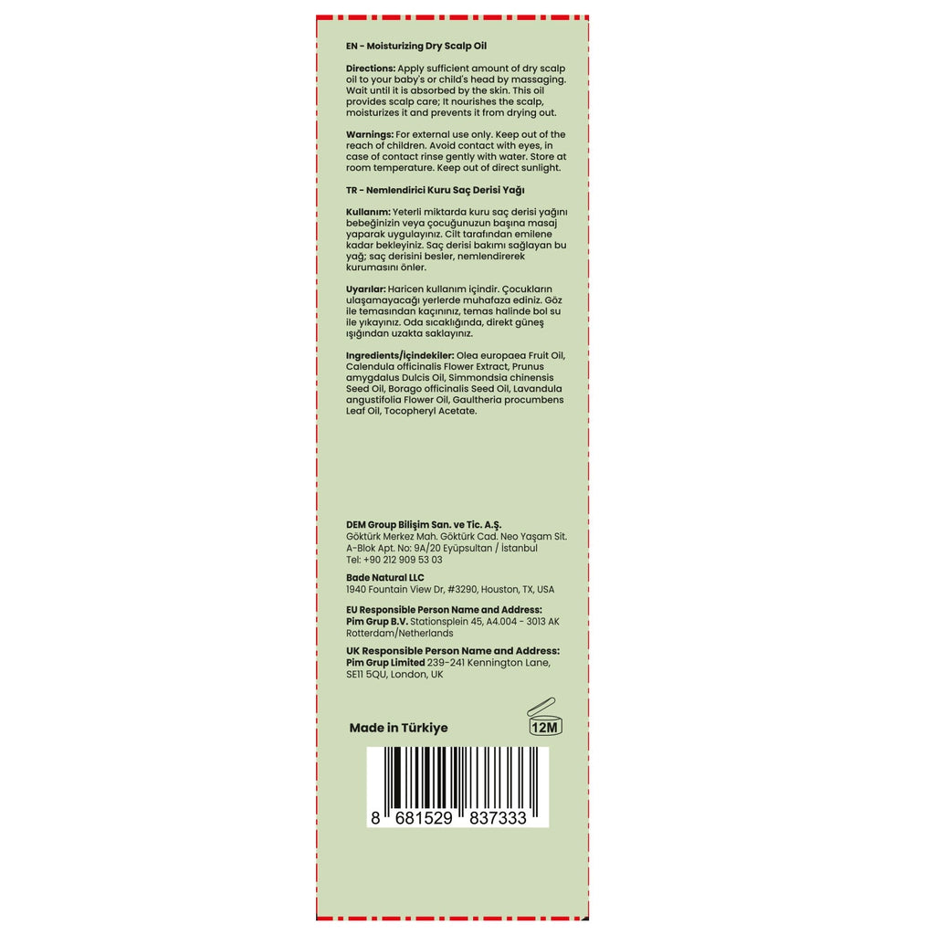Bade Natural Anti-Dry Scalp 100% Natural Baby Care Oil 50 ml
