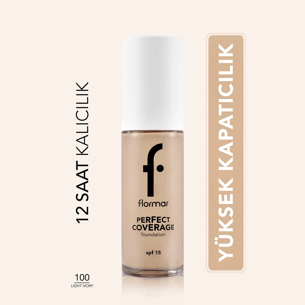 Flormar Perfect Coverage Highly Pigmented &amp; Long Lasting SPF15 Foundation 100 Light Ivory