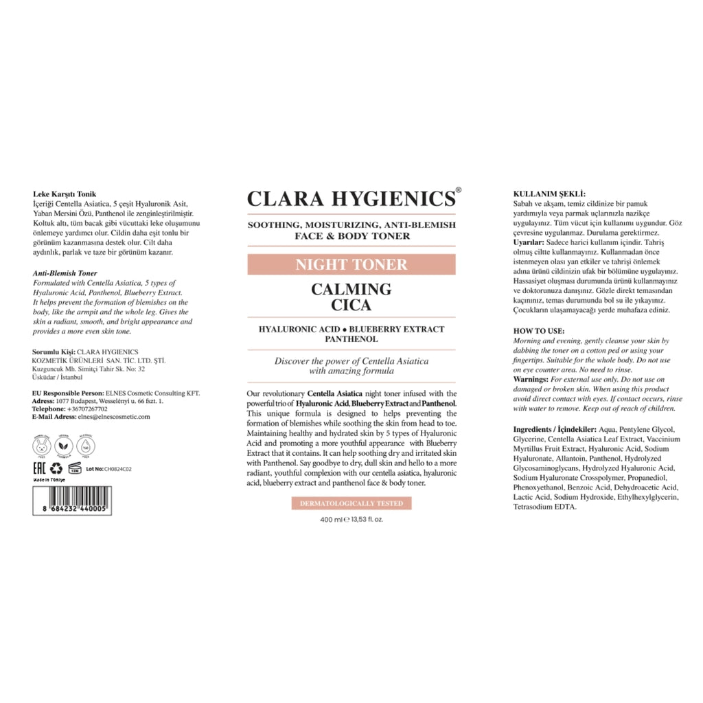 Clara Hygienics Calming Cica Anti-Blemish Tonic 400 ml