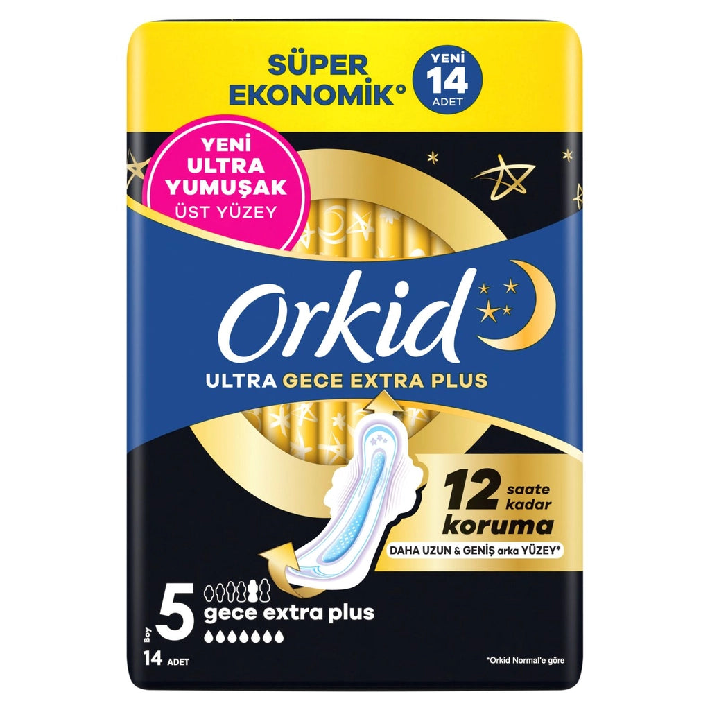 Orkid Ultra Night Extra Plus (Size 5) Night Extra Plus Hygienic Pads 14 Pieces