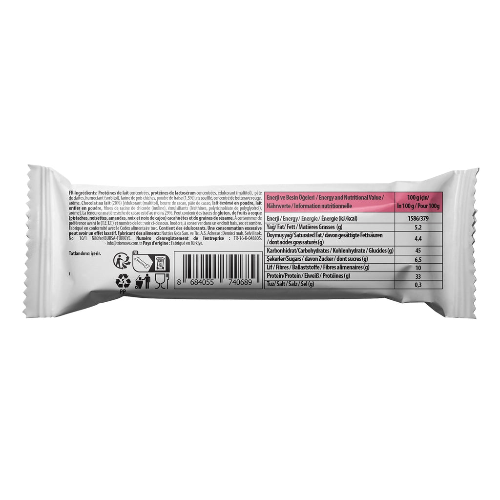 Trio Move Chocolate Covered Milk Chocolate and Strawberry Bar with 33% Protein 50 gr