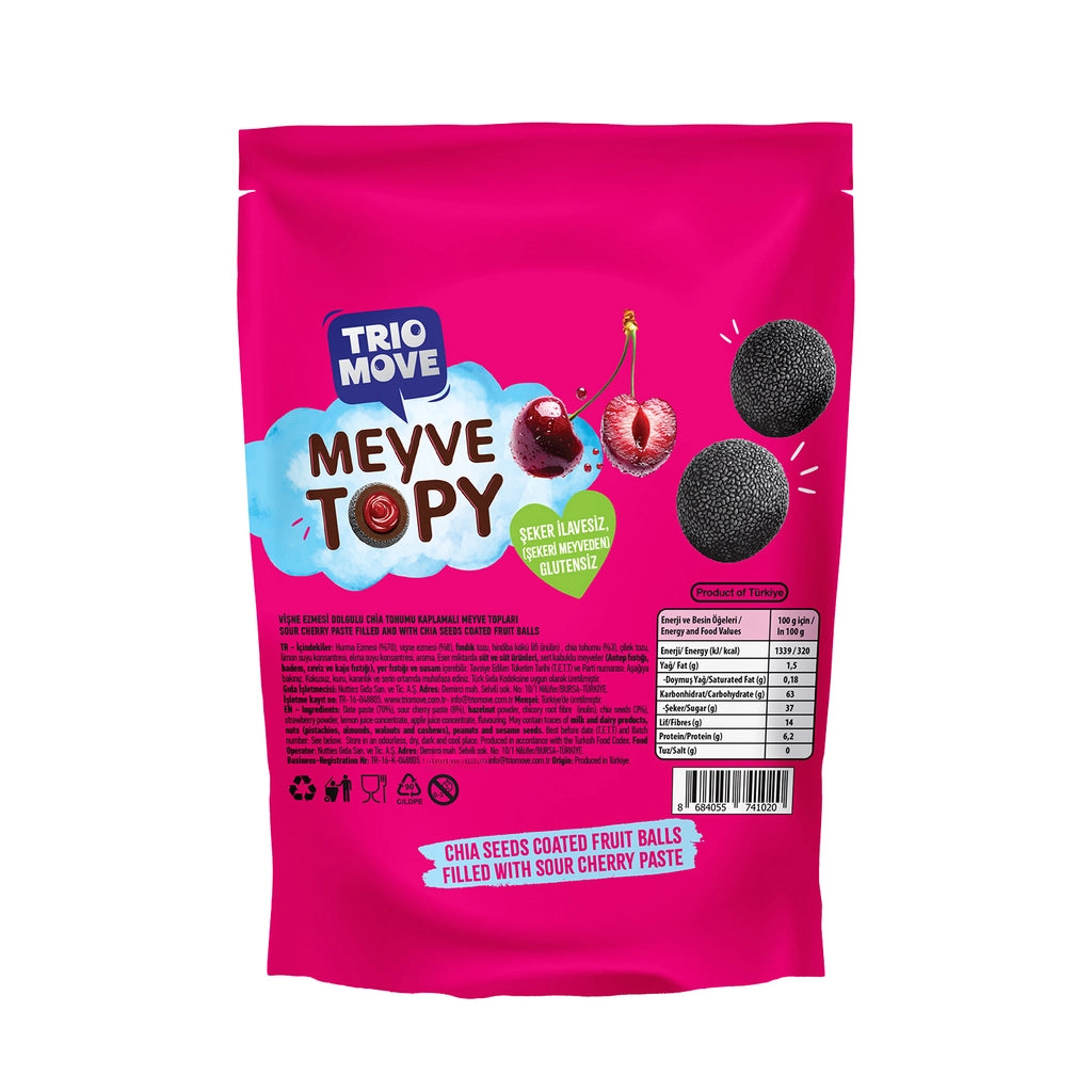 Trio Move Cherry Paste Filled and Chia Seed Coated Fruit Balls 96 gr