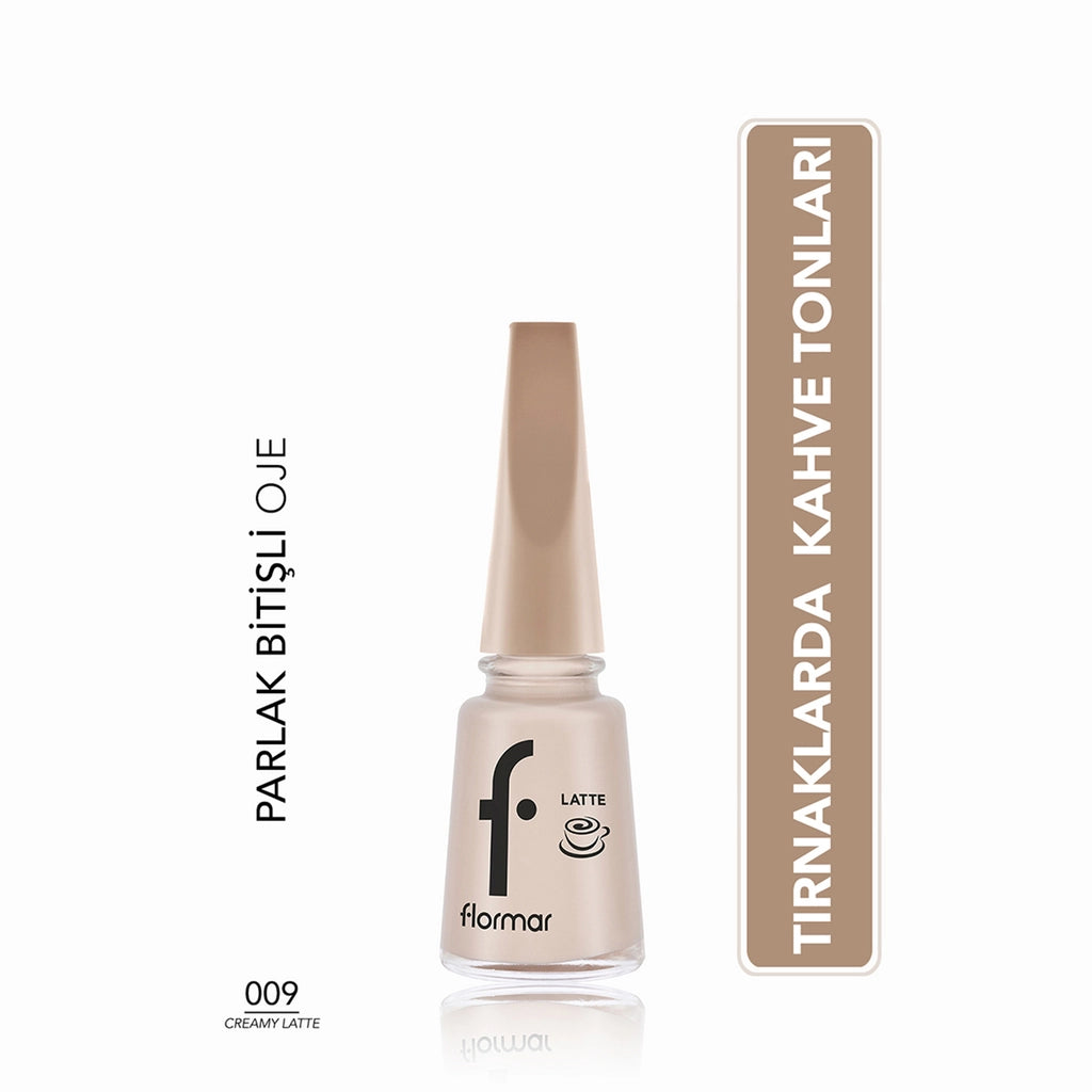 Flormar Intense Color, Shiny Look Brown Tone Nail Polish 009 Creamy Latte