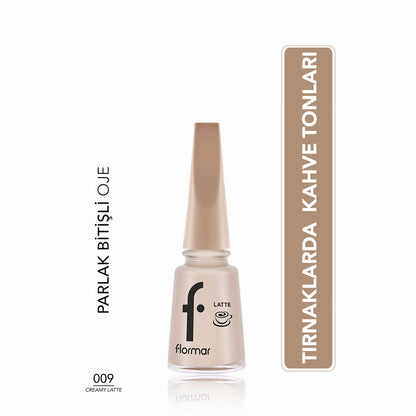 Flormar Intense Color, Shiny Look Brown Tone Nail Polish 009 Creamy Latte