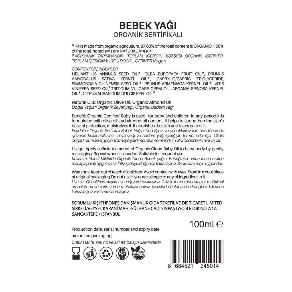 Clooe Organic Baby Oil 100 ml