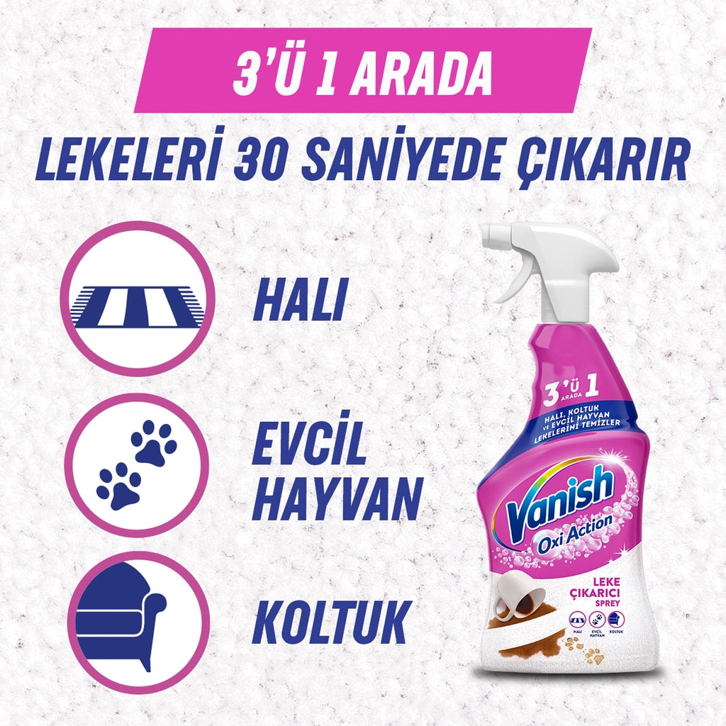 Vanish 3 in 1 Stain Remover Spray for Carpet, Sofa and Pet Stains 500 ml