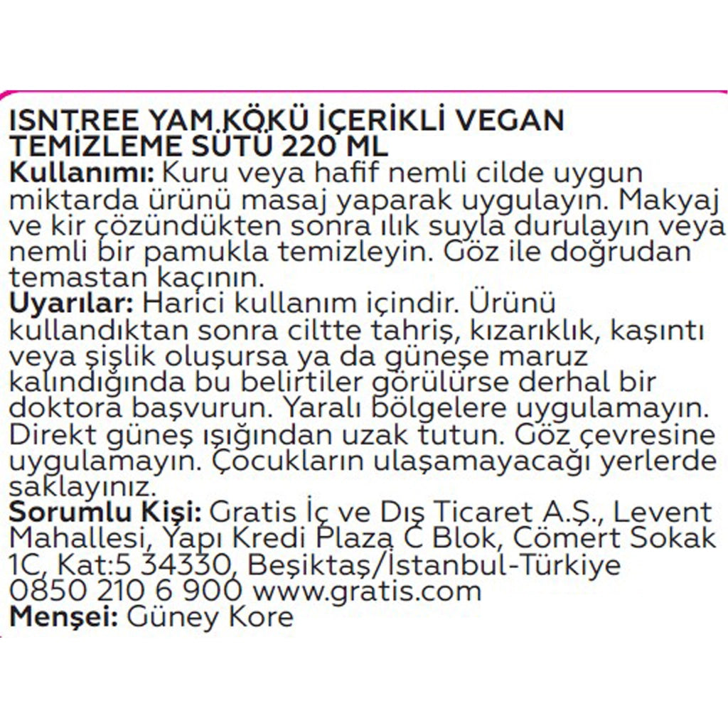 Isntree Vegan Facial Cleansing Milk with Yam Root 220 ml