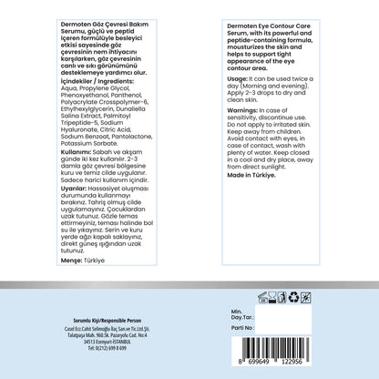 Dermoten Hyaluronic Acid and Dunaliella Salina Extract Eye Contour Under Eye Serum 30 ml