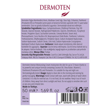 Dermoten 72 Hour Effective Intensive Moisturizing Skin Care Cream 50 ml