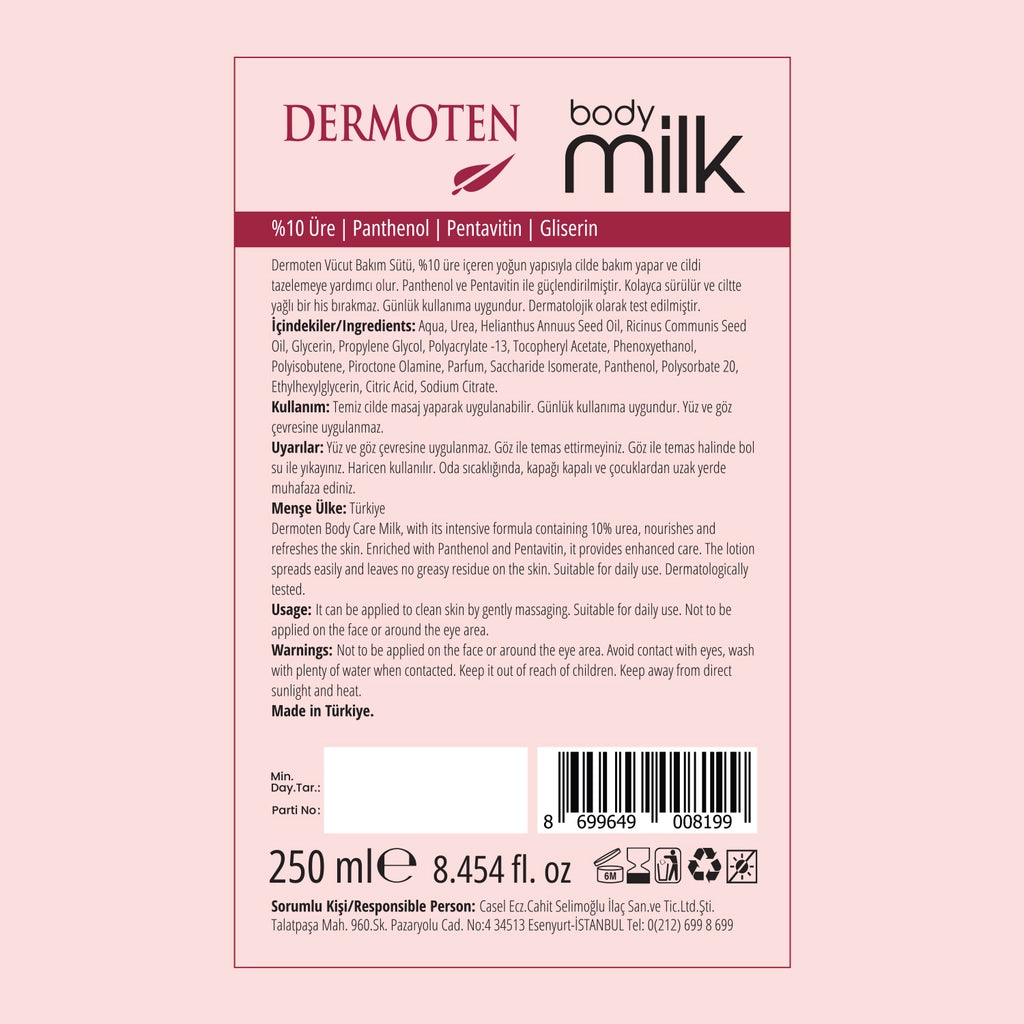 Dermoten Moisturizing Body Care Milk Containing 10% Urea 250 ml
