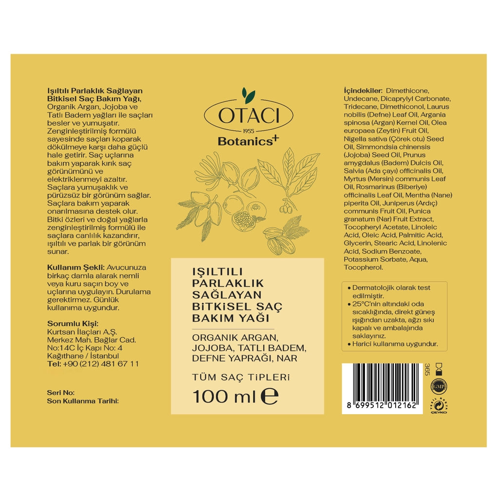 Otacı Botanics Herbal Hair Care Oil Providing Shiny Shine 100 ml
