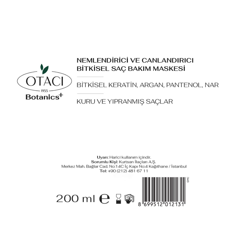 Otacı Botanics Moisturizing &amp; Revitalizing Herbal Hair Care Mask 200 ml