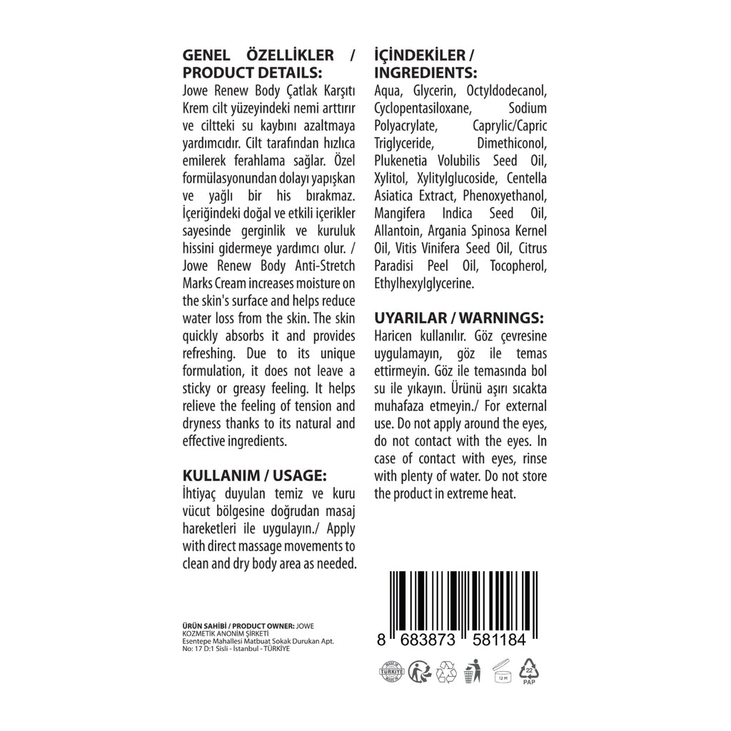 Jowe Renewing and Moisturizing Stretch Mark Cream 100 ml