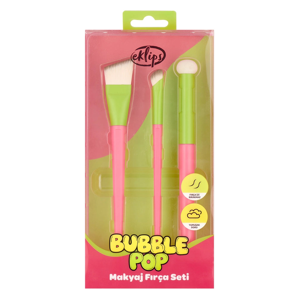 Eklips Bubblepop 3-Piece Makeup Brush Set (Contour Brush + Concealer Brush + Makeup Sponge Brush)