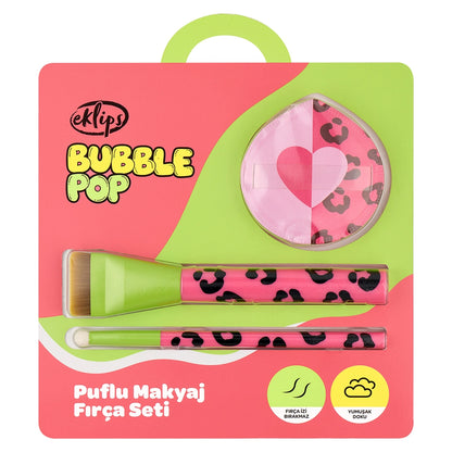 Eklips Bubblepop 2-Piece Makeup Brush Puff Set (Contour Brush + Concealer Brush + Makeup Puff)