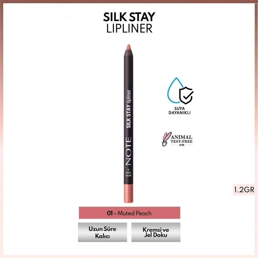 Note Silk Stay Lipliner Waterproof Silky Lip Pencil 01 Muted Peach