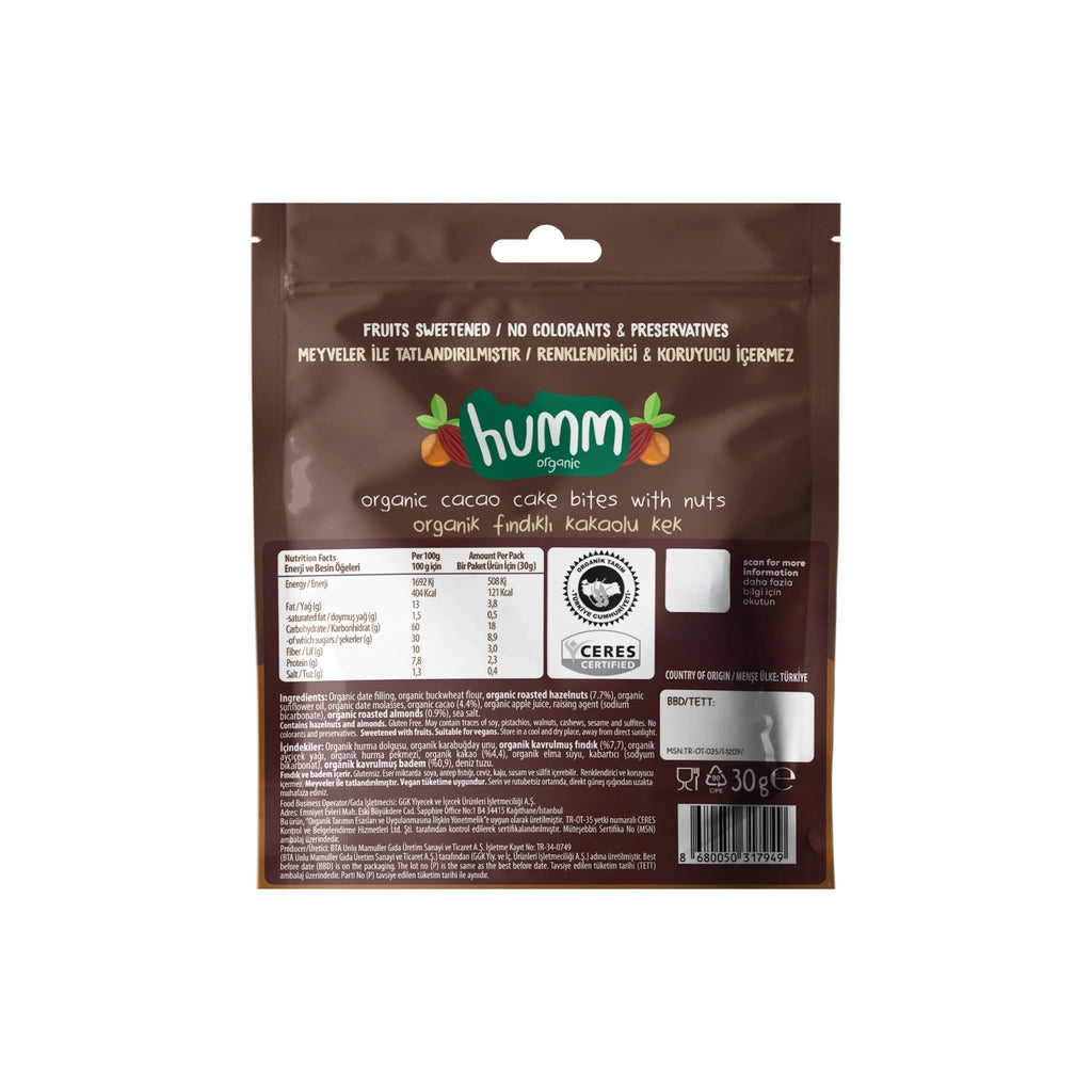 Humm Organic Organic Gluten-Free Vegan Cocoa and Hazelnut Cake 30 gr