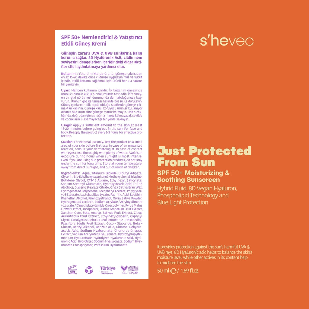 She Vec Just Protected From Sun Moisturizing, Repairing and Brightening 50+SPF Sun Cream 50 ml