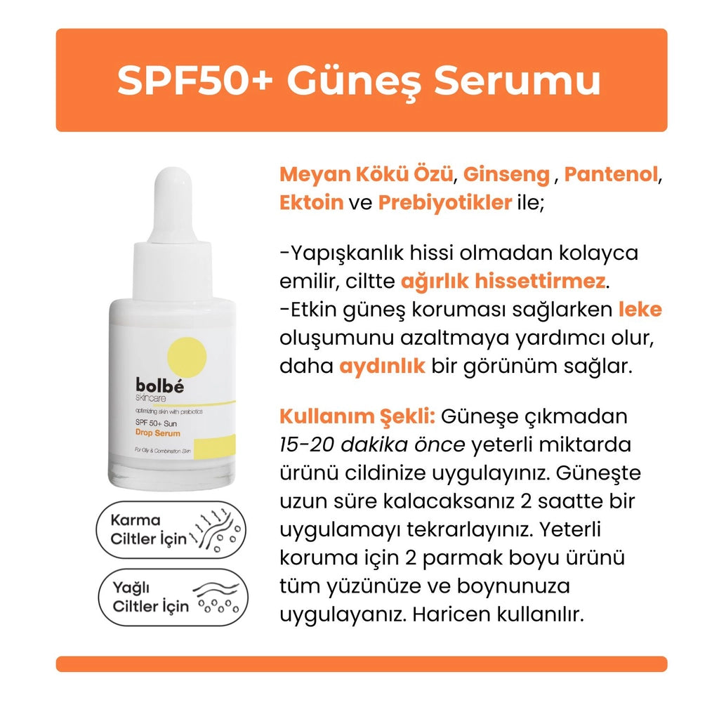 Bolbe SPF+50 Sun Drop High Protection Anti-Blemish and Daily Sun Serum 30 ml (Invisible Sun Fluid)