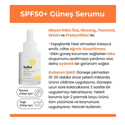 Bolbe SPF+50 Sun Drop High Protection Anti-Blemish and Daily Sun Serum 30 ml (Invisible Sun Fluid)