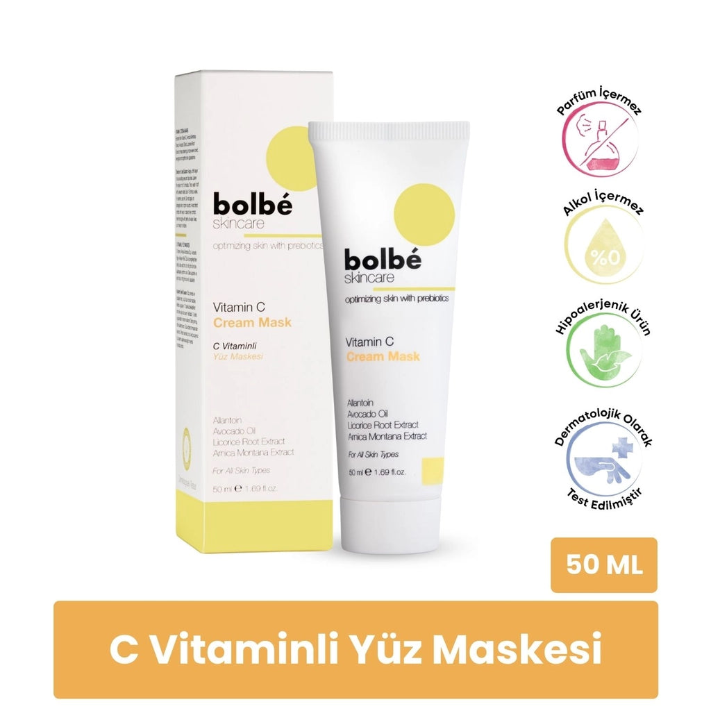 Bolbe Brightening, Skin Tone Equalizing, Blemish and Anti-Wrinkle 2% Vitamin C Cream Mask 50 ml