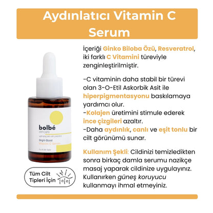 Bolbe Brightening, Skin Tone Equalizing, Blemish and Anti-Wrinkle 6% Vitamin C Face Serum 30 ml