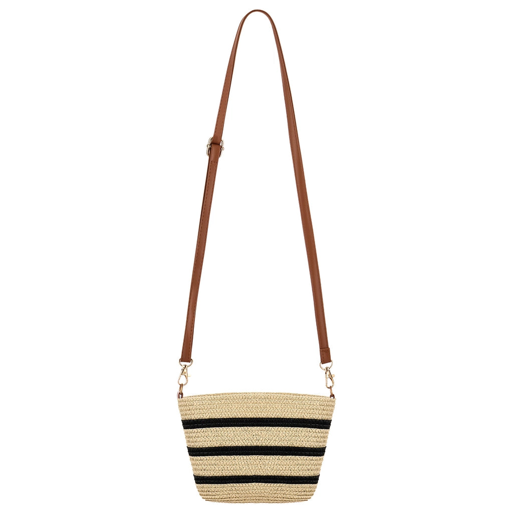 Eklips Ecru Striped Mini Straw Bag
