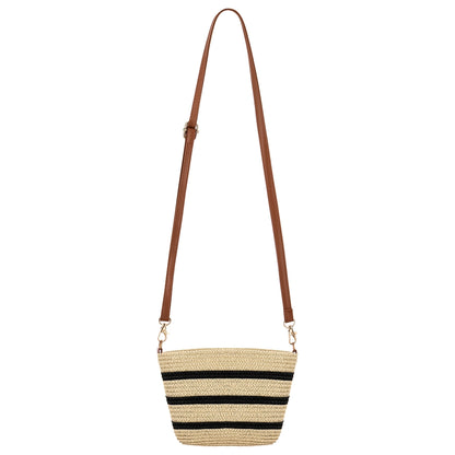 Eklips Ecru Striped Mini Straw Bag