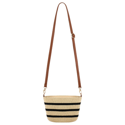 Eklips Ecru Striped Mini Straw Bag
