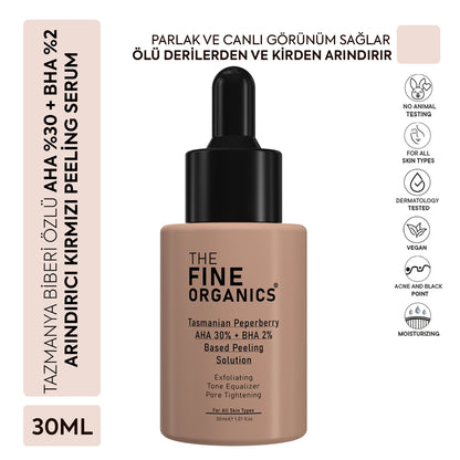 The Fine Organics Tasmanian Pepper Extract AHA 30% + BHA 2% Skin Tone Equalizing and Purifying Red Peeling Serum 30 ml