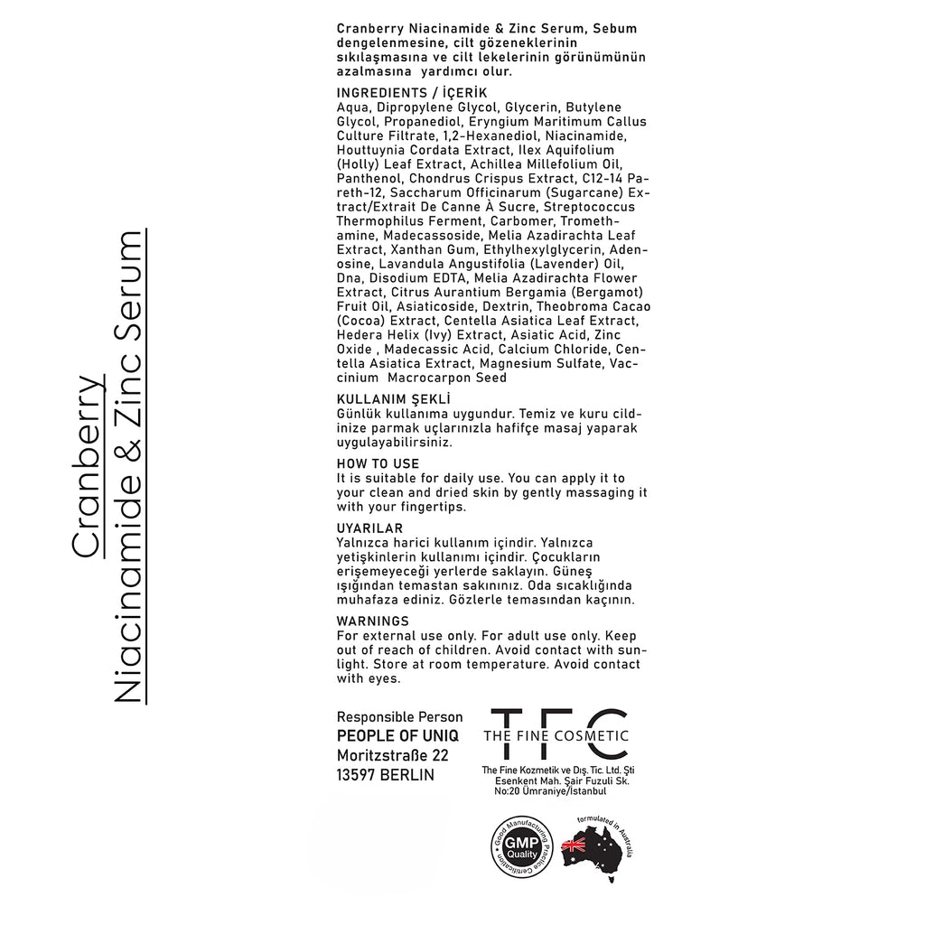 The Fine Organics Cranberry Extract Niacinamide &amp; Zinc Anti-Dark Spot and Brightening Serum 30 ml