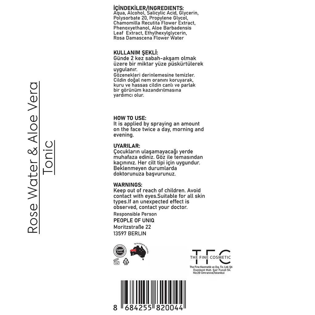 The Fine Organics Pore Firming and Purifying Tonic with Rose Water &amp; Aloe Vera Extract 150 ml