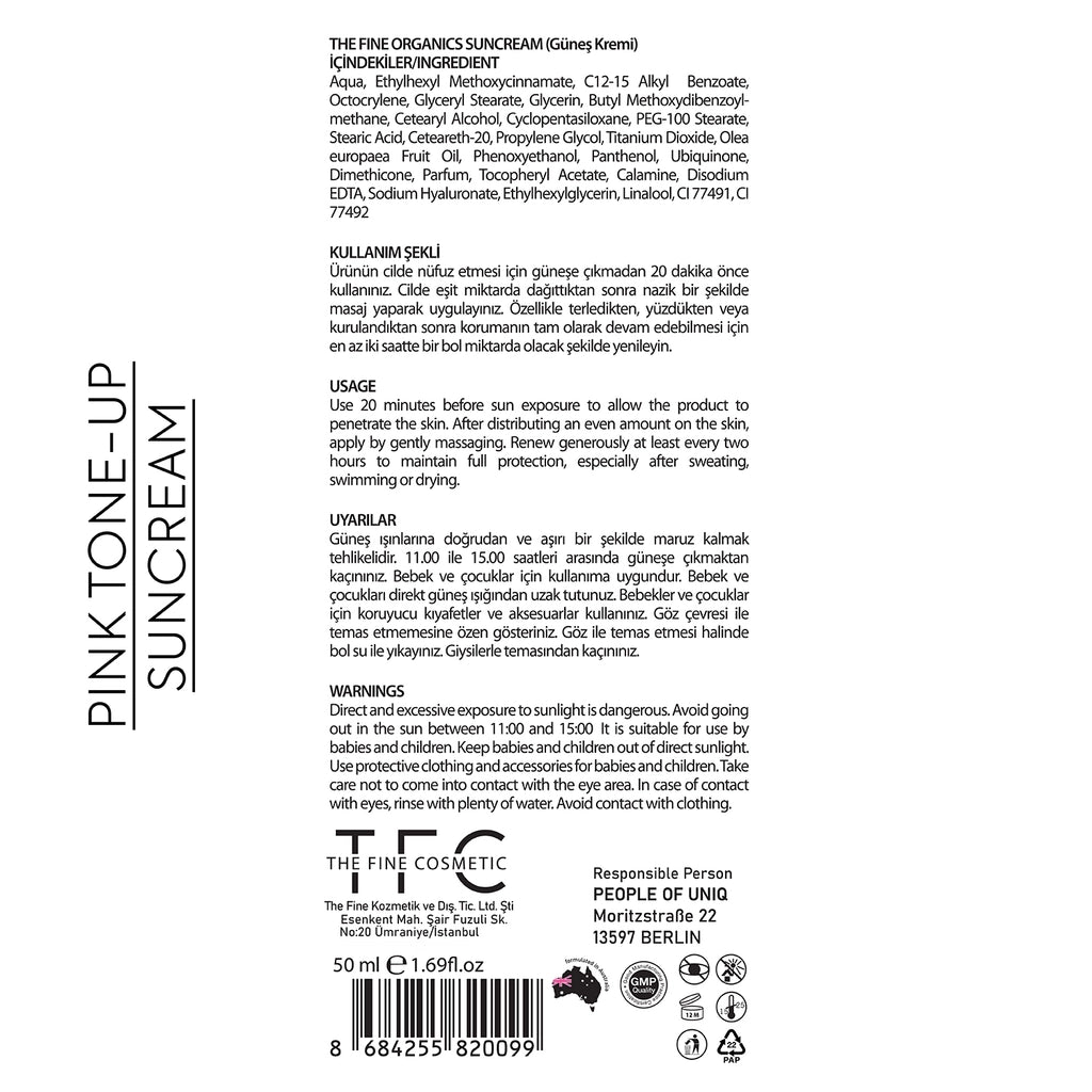 The Fine Organics SPF+50 Tone Equalizing High Protection Pink Sunscreen 50 ml