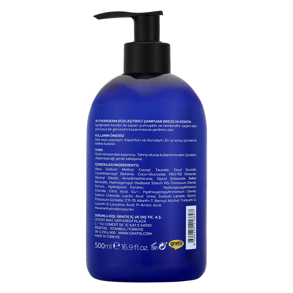 Authoriderm Brazilian Keratin Straightening Shampoo 500 ml